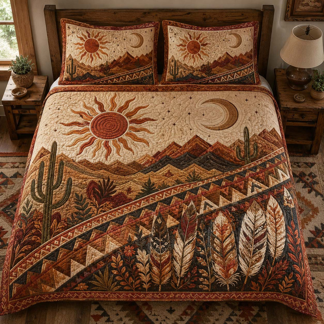 Desert Sun Feathers Bamboo Quilt Bedding Set