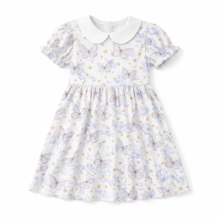 Soft Butterfly Sky Cute Bamboo Peter Pan Collar Dress