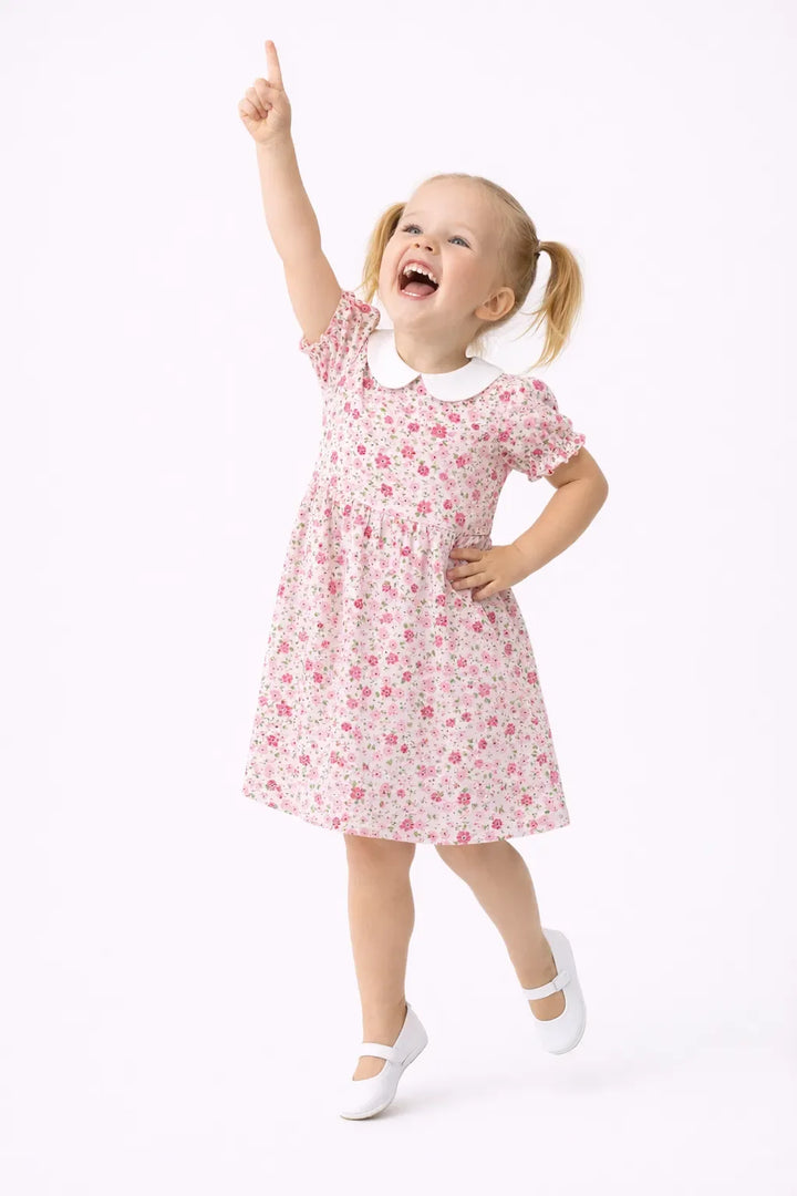 Soft Pink Vintage Floral Bamboo Peter Pan Collar Dress