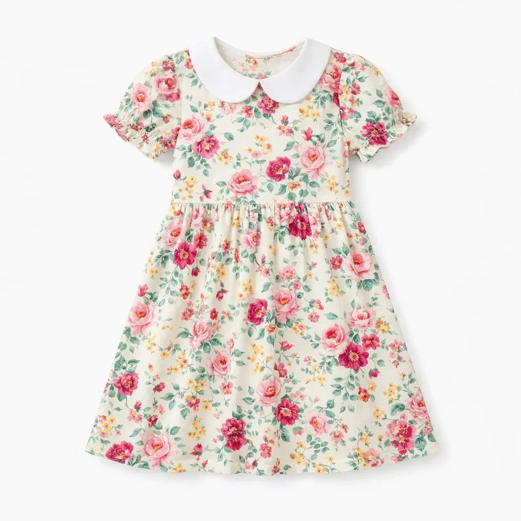 Timeless Pink Rose Garden Bamboo Peter Pan Collar Dress