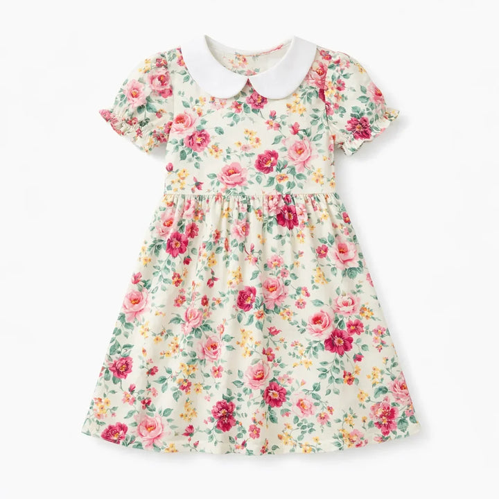 Timeless Pink Rose Garden Bamboo Peter Pan Collar Dress
