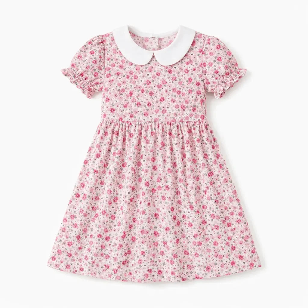 Soft Pink Vintage Floral Bamboo Peter Pan Collar Dress