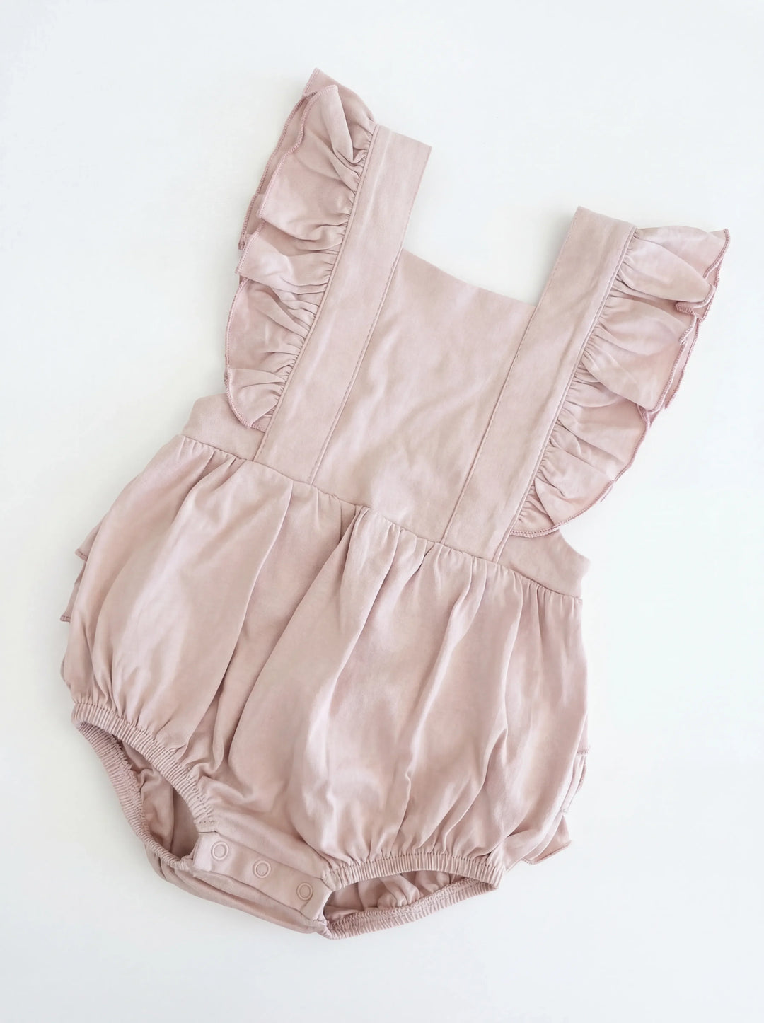 Solid Color Bamboo Cross Back Ruffle Bubble Romper