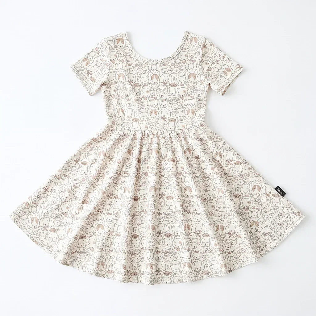 Cozy Puppy Faces Bamboo Twirl Dress
