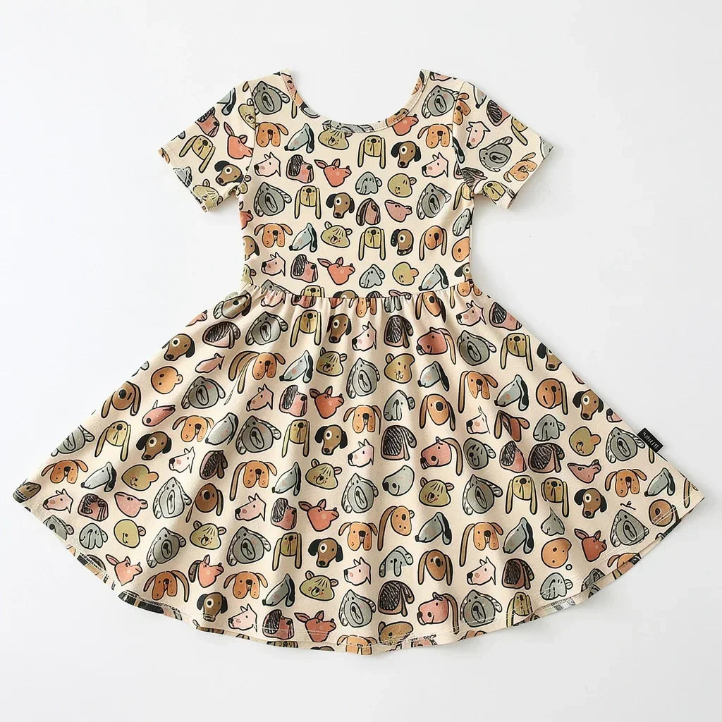 Puppy Parade Sketch Bamboo Twirl Dress