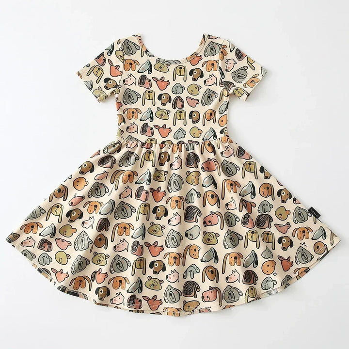Puppy Parade Sketch Bamboo Twirl Dress