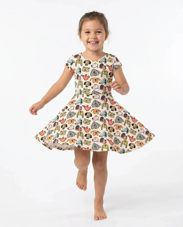Puppy Parade Sketch Bamboo Twirl Dress