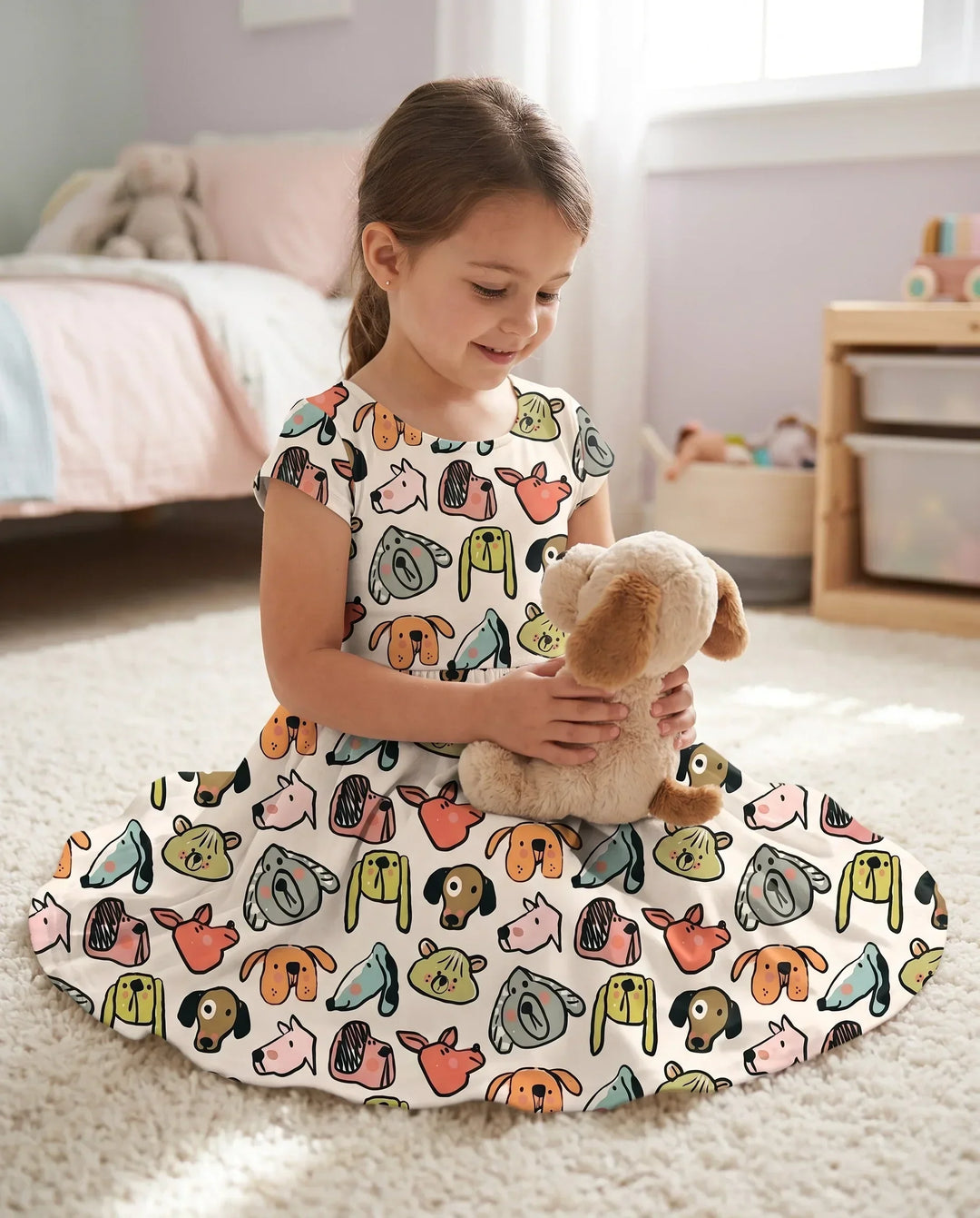Puppy Parade Sketch Bamboo Twirl Dress
