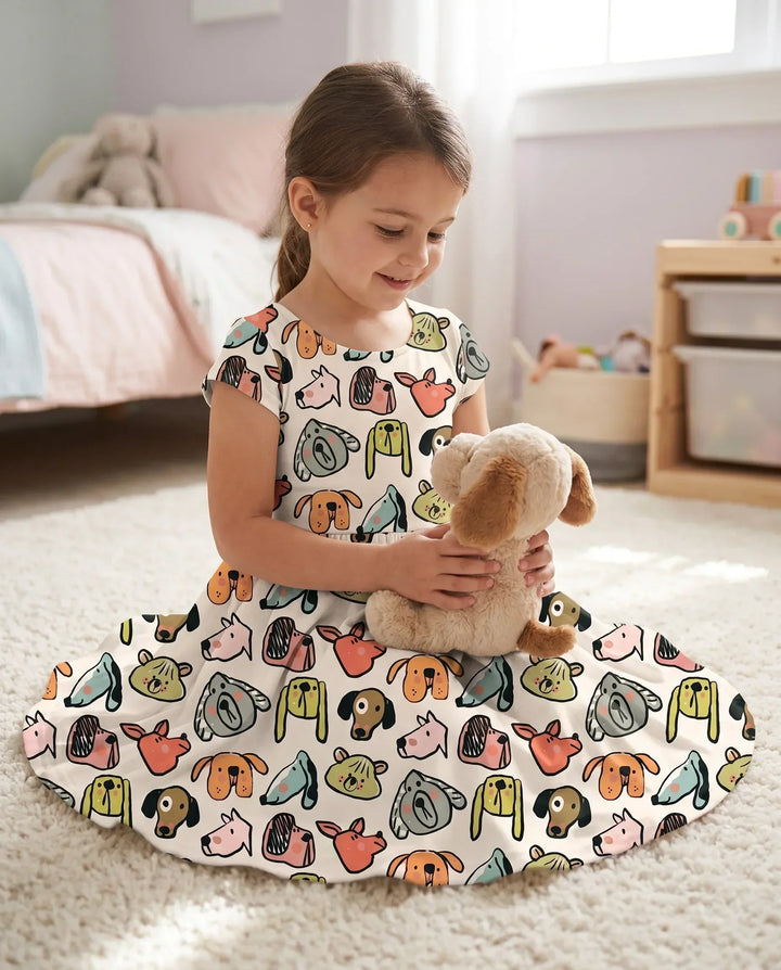 Puppy Parade Sketch Bamboo Twirl Dress