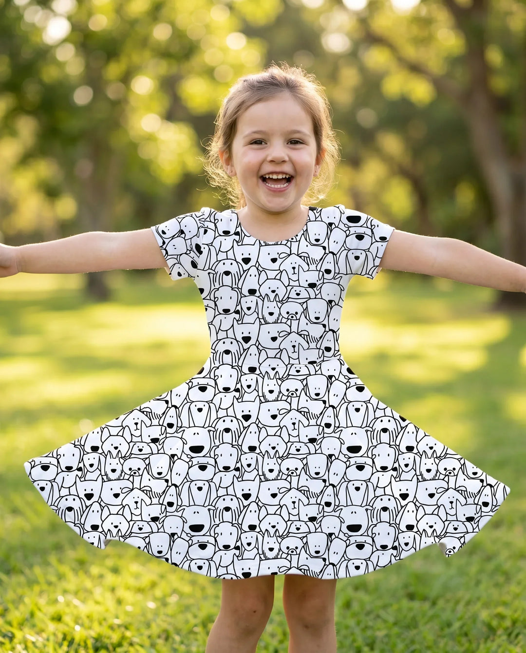 Puppy Crowd Doodles Bamboo Twirl Dress