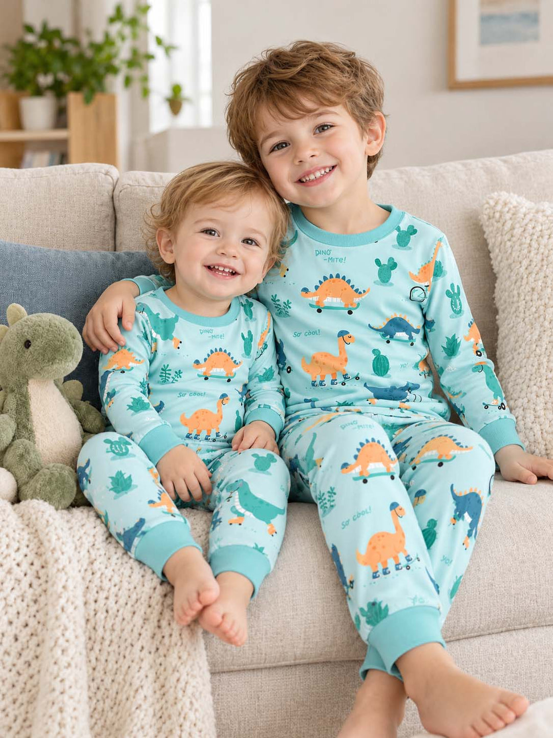 Dino Skate Adventure Bamboo Two Piece Long Sleeve Pajama Set