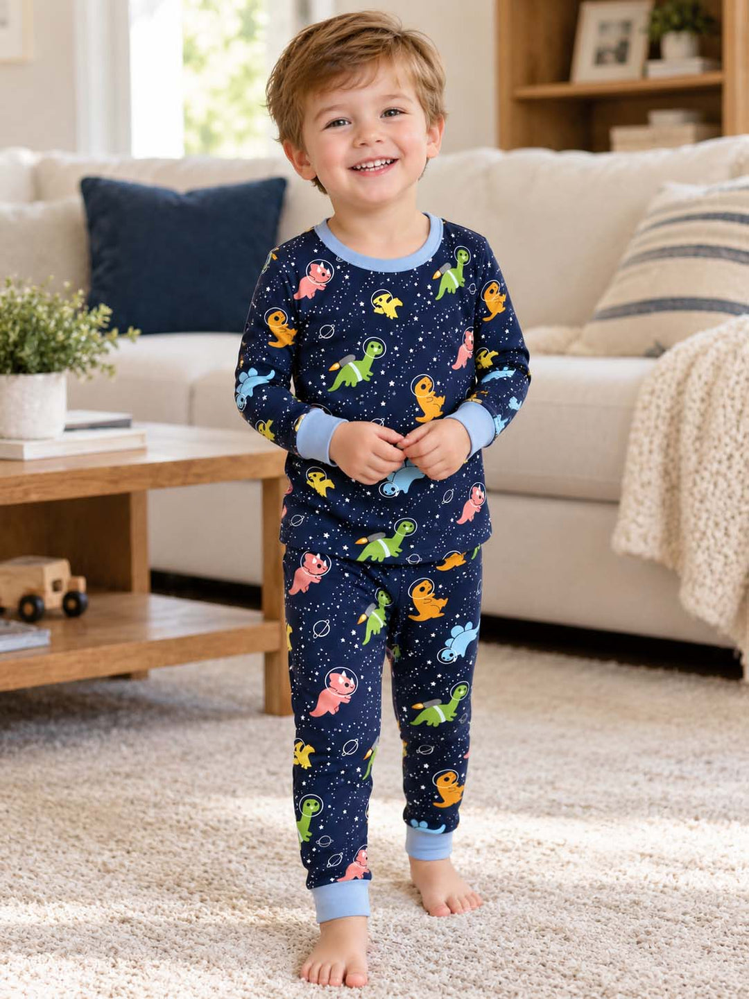 Dino Space Explorers Bamboo Two Piece Long Sleeve Pajama Set