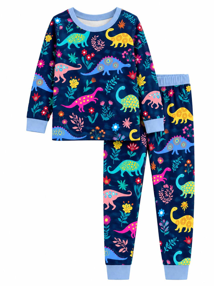 Dinosaur Flower Garden Bamboo Two Piece Long Sleeve Pajama Set