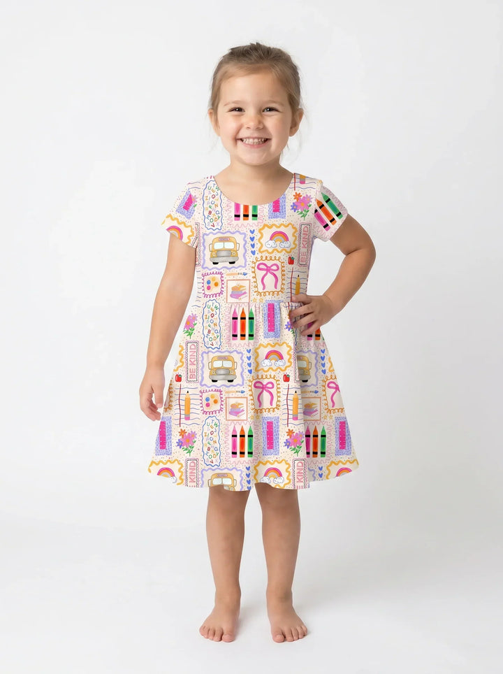 Colorful Doodle School Bamboo Twirl Dress