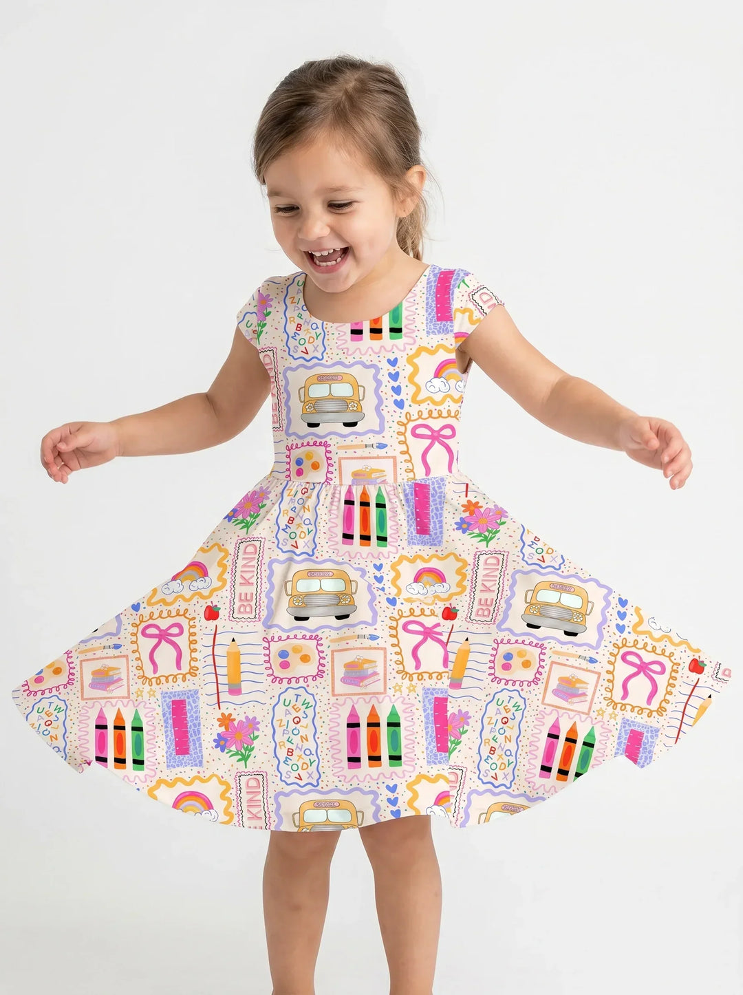 Colorful Doodle School Bamboo Twirl Dress