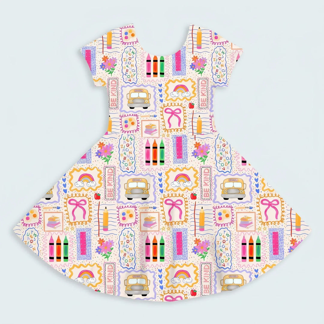 Colorful Doodle School Bamboo Twirl Dress