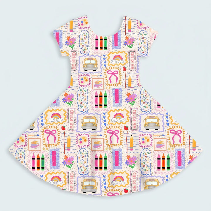 Colorful Doodle School Bamboo Twirl Dress