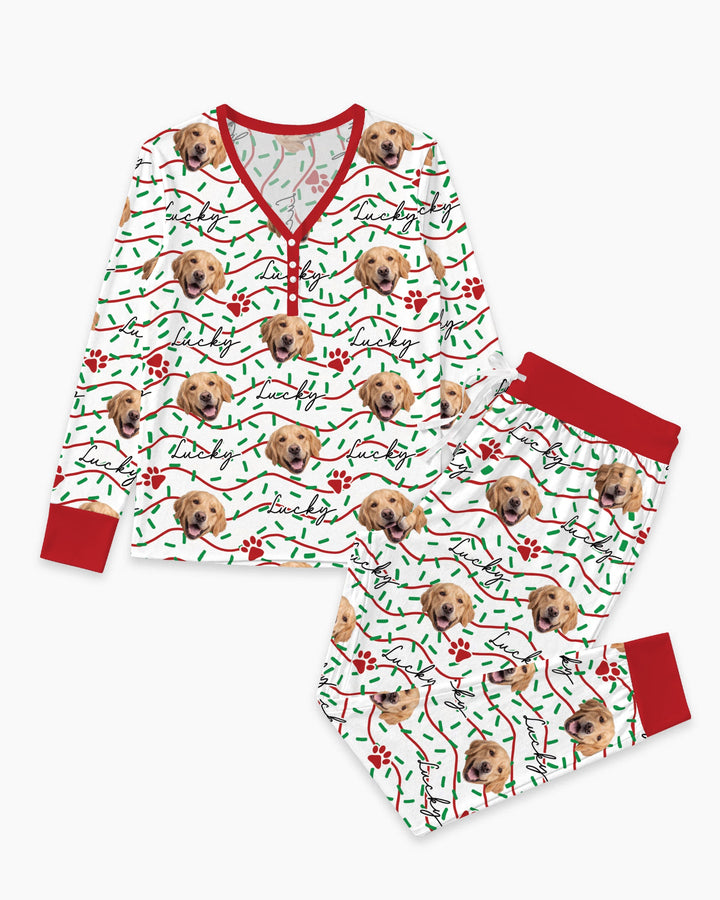 Custom Pet Photo Christmas Sprinkles Bamboo Women Pajama Set