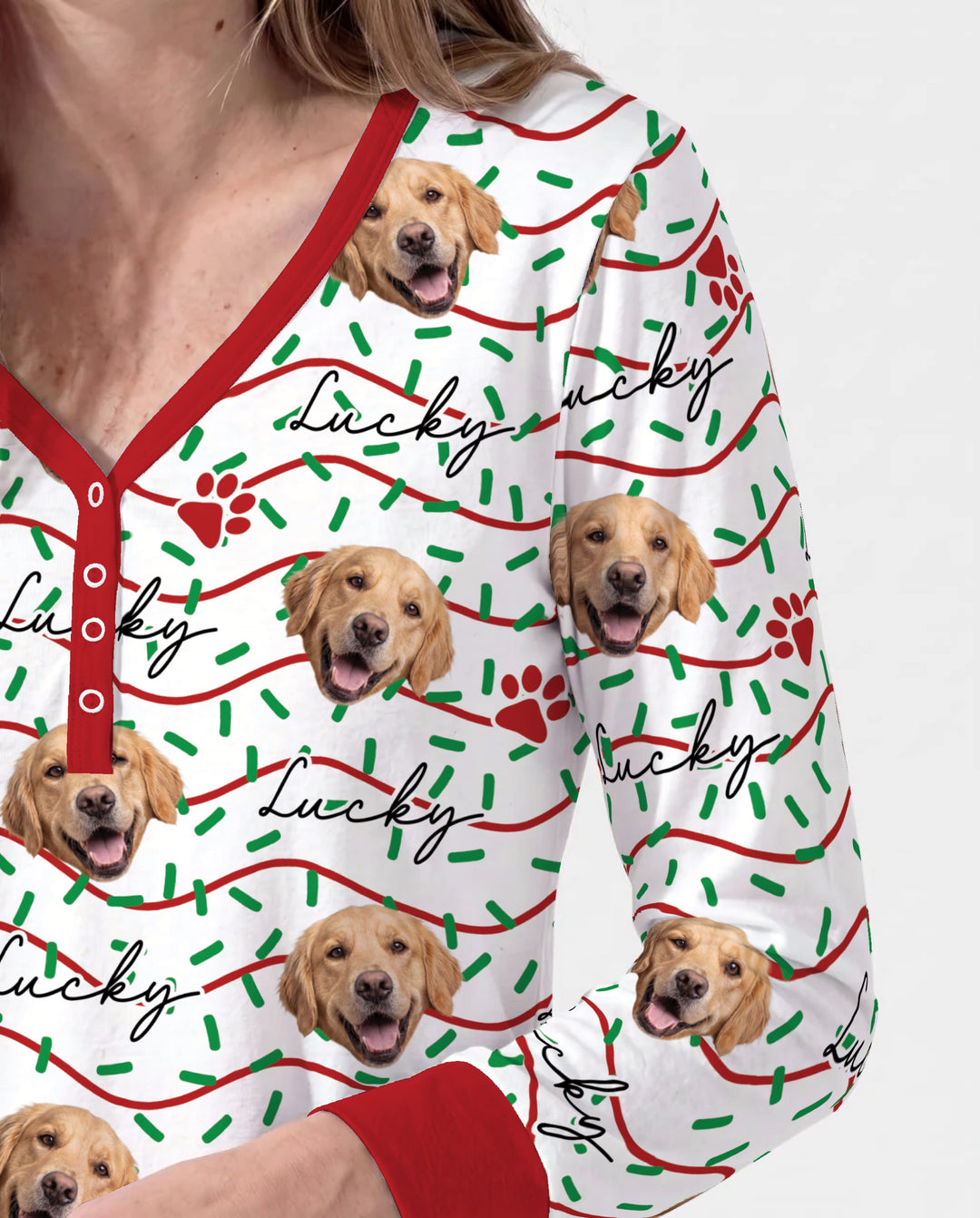 Custom Pet Photo Christmas Sprinkles Bamboo Women Pajama Set