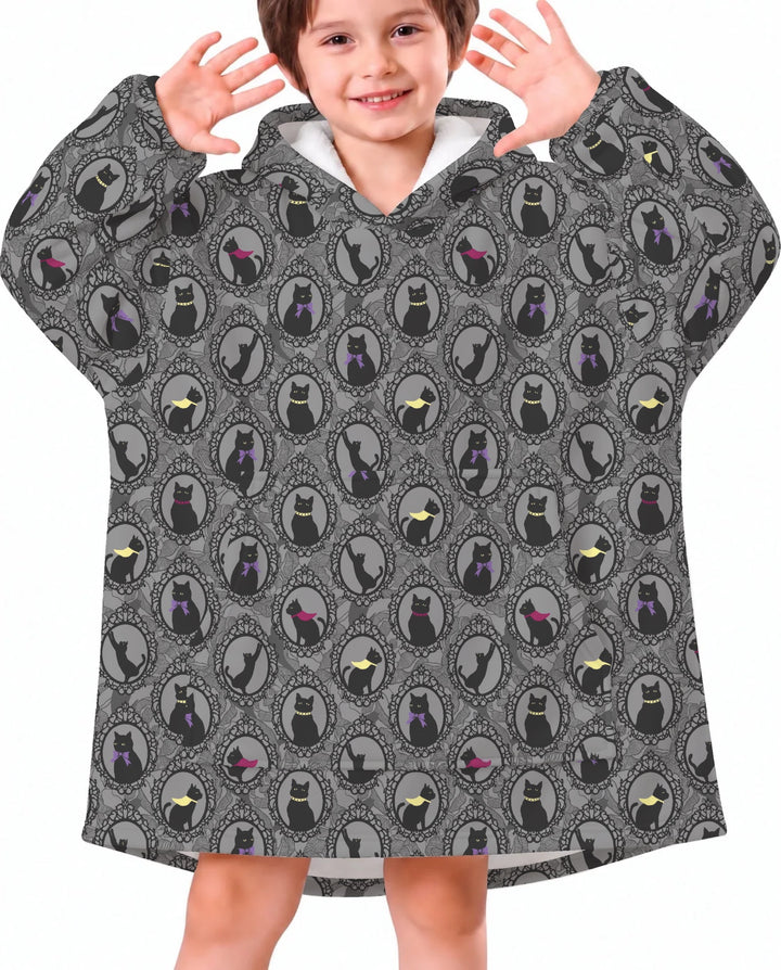 Midnight Cat Parade Bamboo Blanket Hoodie