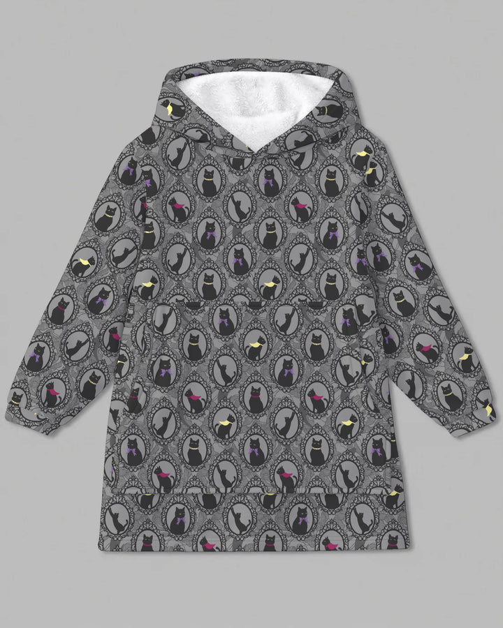 Midnight Cat Parade Bamboo Blanket Hoodie