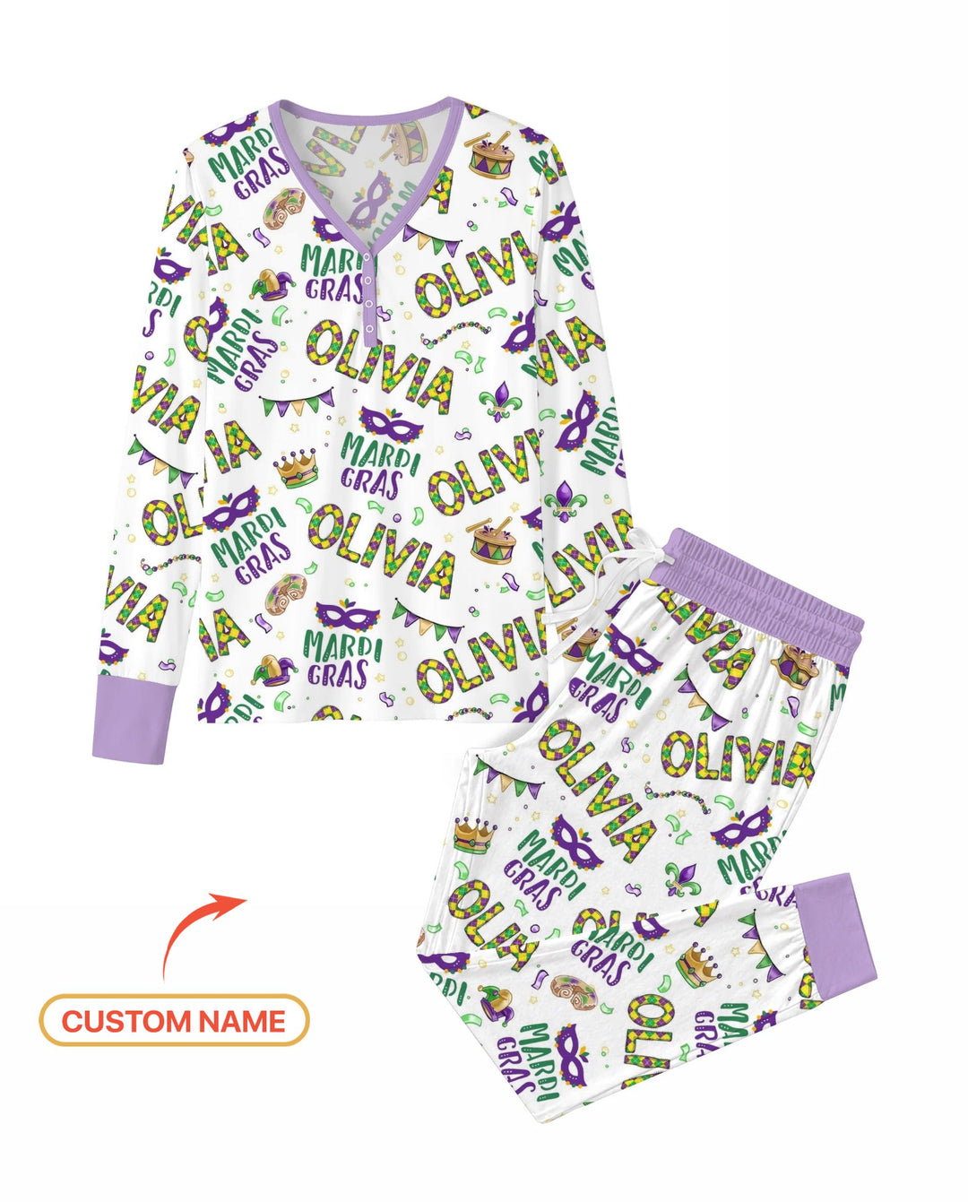 Custom Name Make your own Mardi Gras Bamboo Women Pajama Set