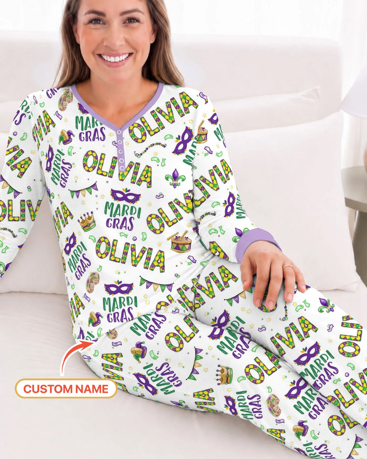 Custom Name Make your own Mardi Gras Bamboo Women Pajama Set