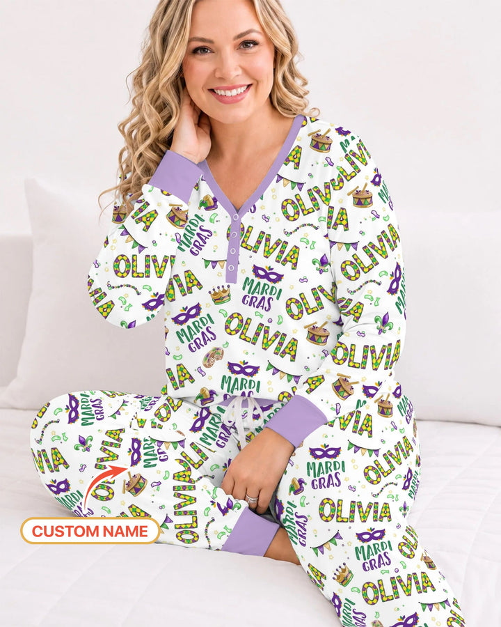 Custom Name Make your own Mardi Gras Bamboo Women Pajama Set