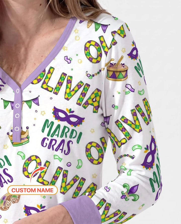 Custom Name Make your own Mardi Gras Bamboo Women Pajama Set