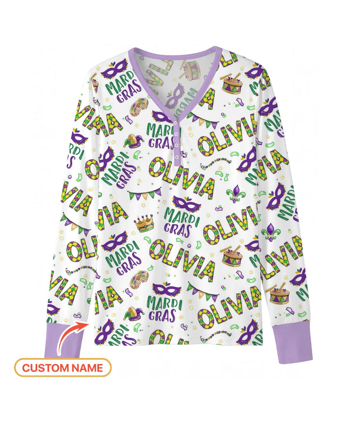 Custom Name Make your own Mardi Gras Bamboo Women Pajama Set