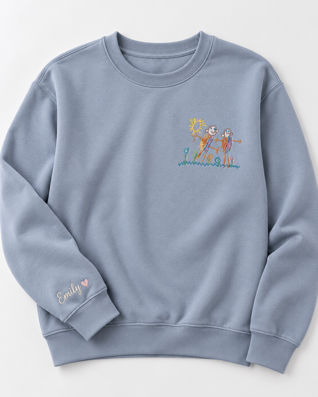 Personalized Kid's Drawing Embroidered Bamboo Men Crewneck Sweatshirt