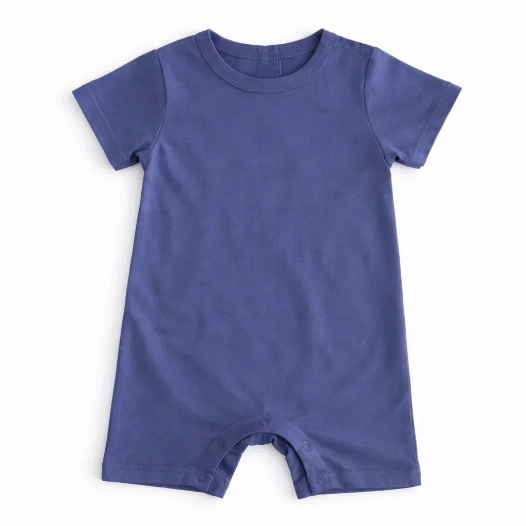 Custom Name Solid Bamboo Short Sleeve Snap Romper