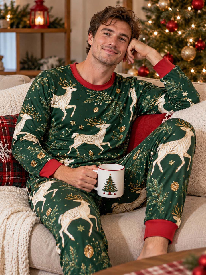 Elegant Golden Reindeer Christmas Bamboo Men's Pajama Set