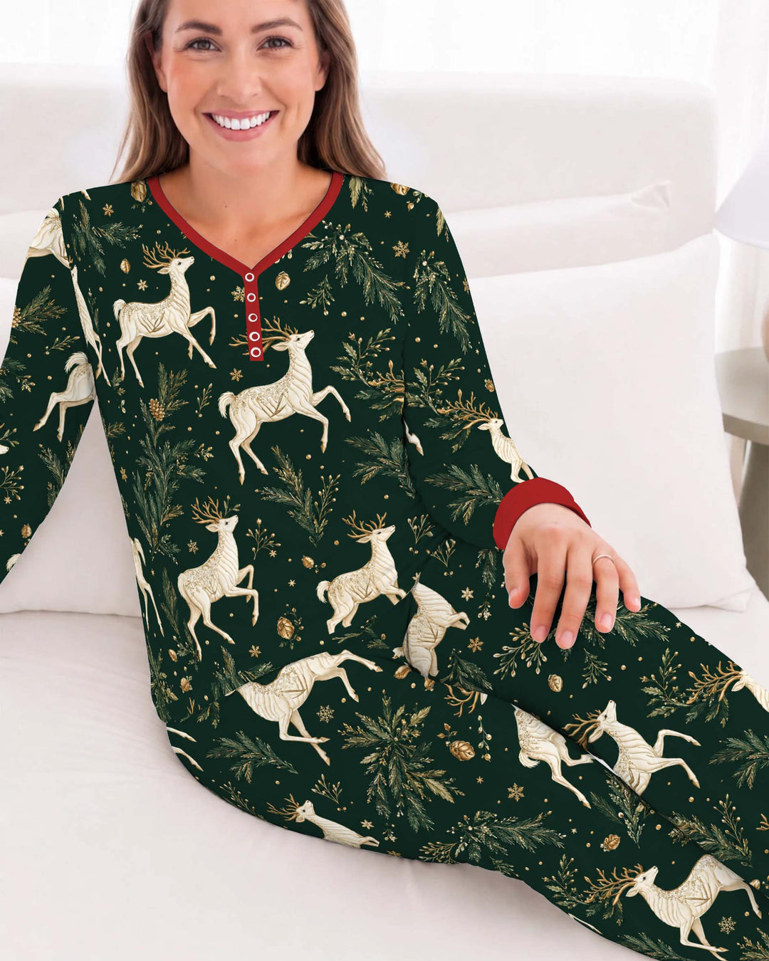 Elegant Golden Reindeer Christmas Bamboo Women Pajama Set