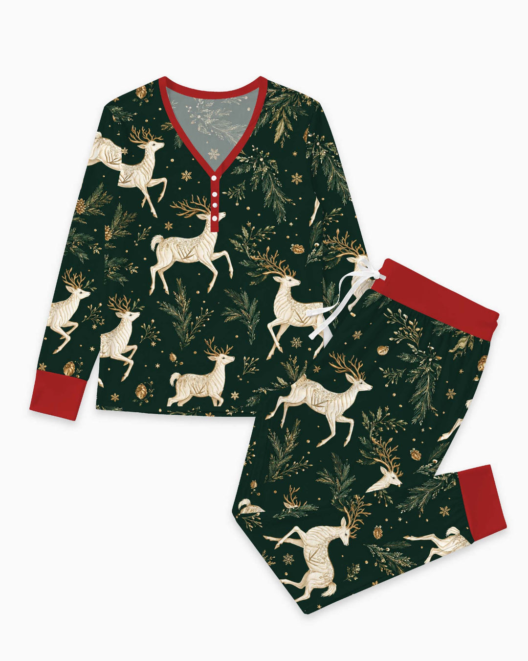Elegant Golden Reindeer Christmas Bamboo Women Pajama Set