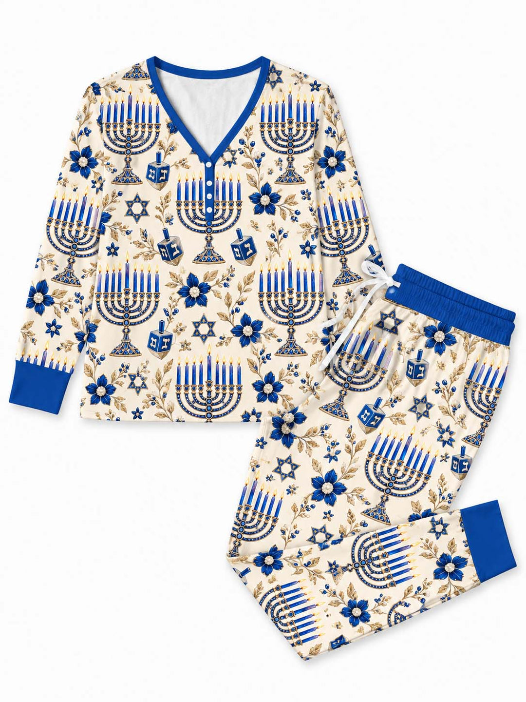 Elegant Hanukkah Menorah Bamboo Women Pajama Set