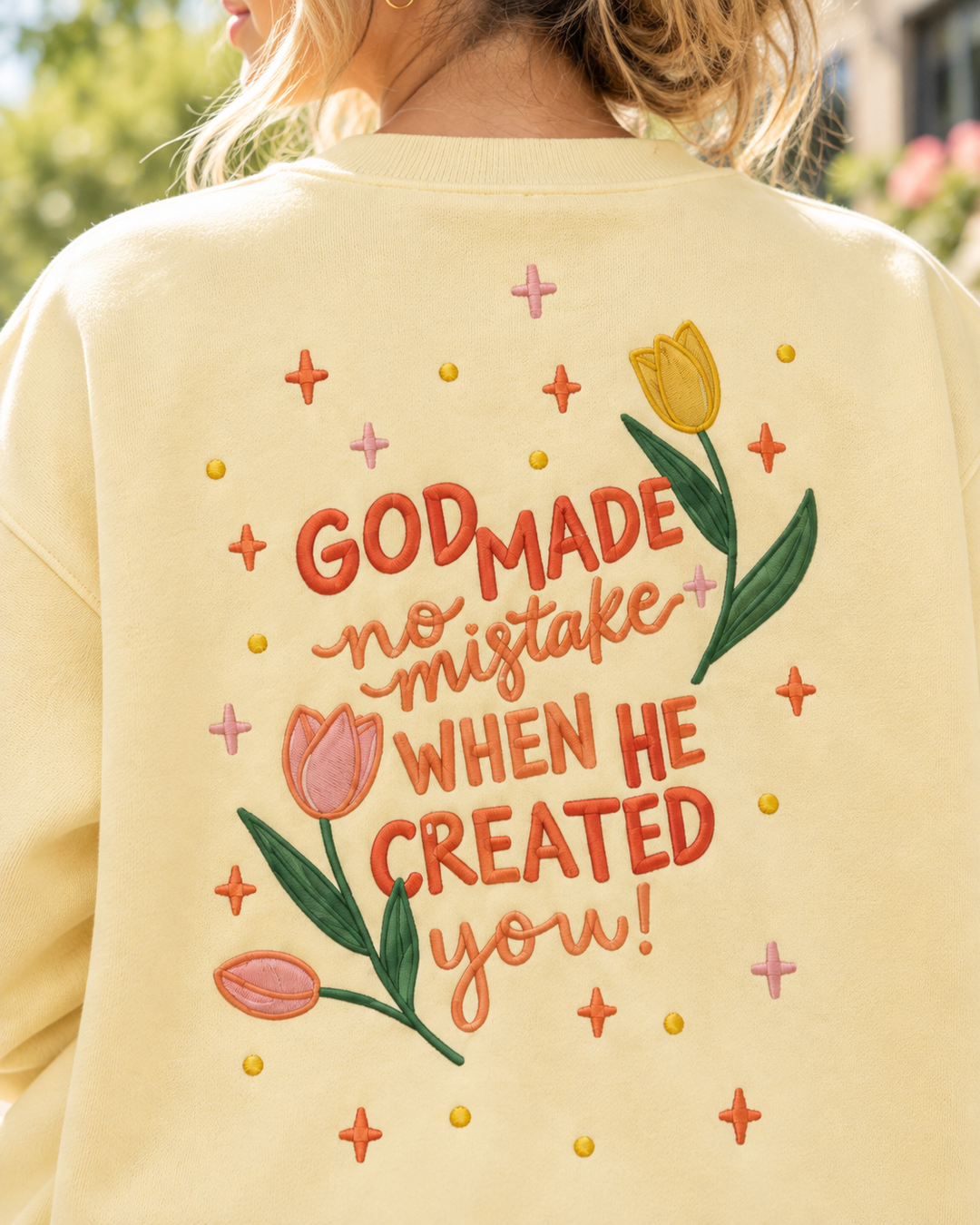 God Made No Mistake When He Create You Embroidered Bamboo Women Crewneck Sweatshirt