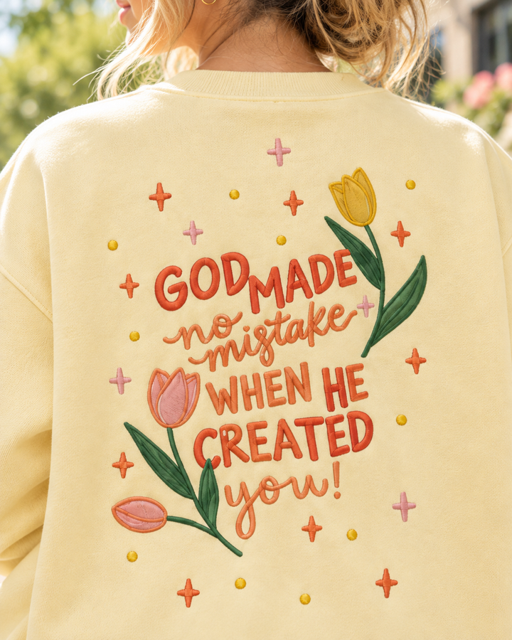 God Made No Mistake When He Create You Embroidered Bamboo Women Crewneck Sweatshirt