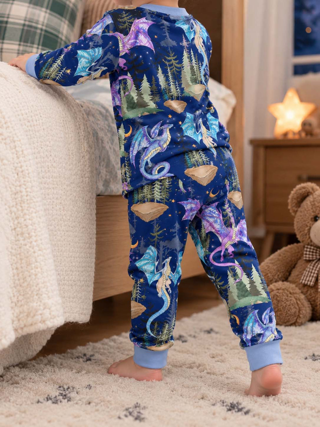 Enchanted Night Dragon Forest Bamboo Two Piece Long Sleeve Pajama Set