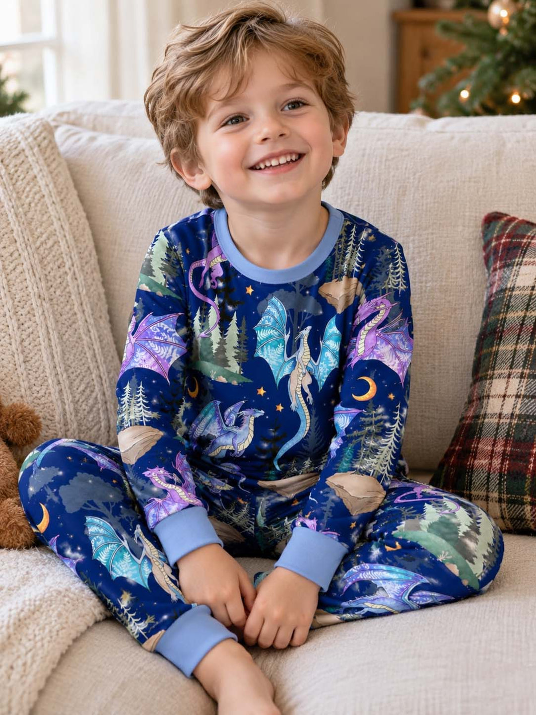 Enchanted Night Dragon Forest Bamboo Two Piece Long Sleeve Pajama Set