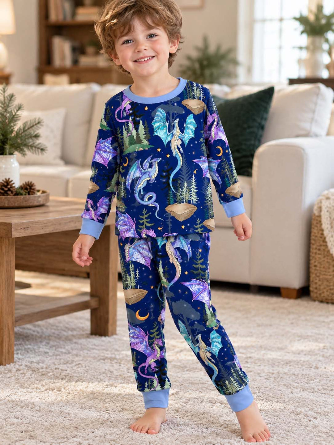 Enchanted Night Dragon Forest Bamboo Two Piece Long Sleeve Pajama Set