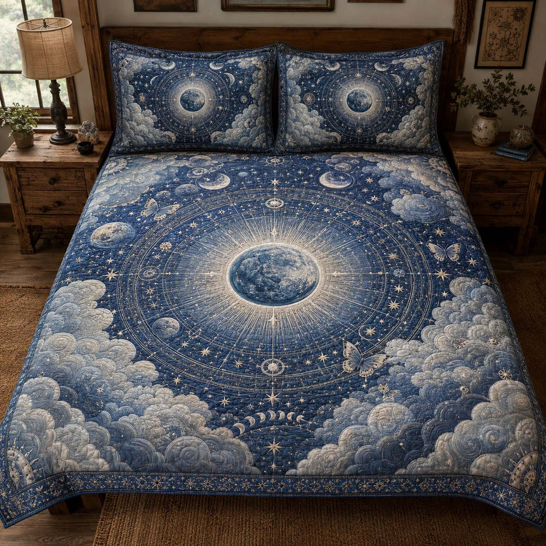 Ethereal Cosmic Moon Bamboo Quilt Bedding Set