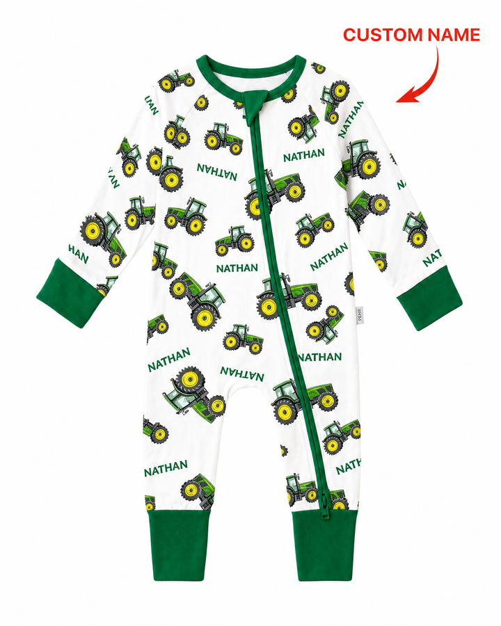Custom Name Green Tractors Matching Daddy & Me Bamboo Convertible Zippy