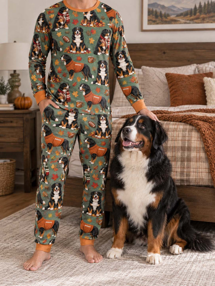 Fall Football Bernese Dogs Bamboo Men's Pajama Set