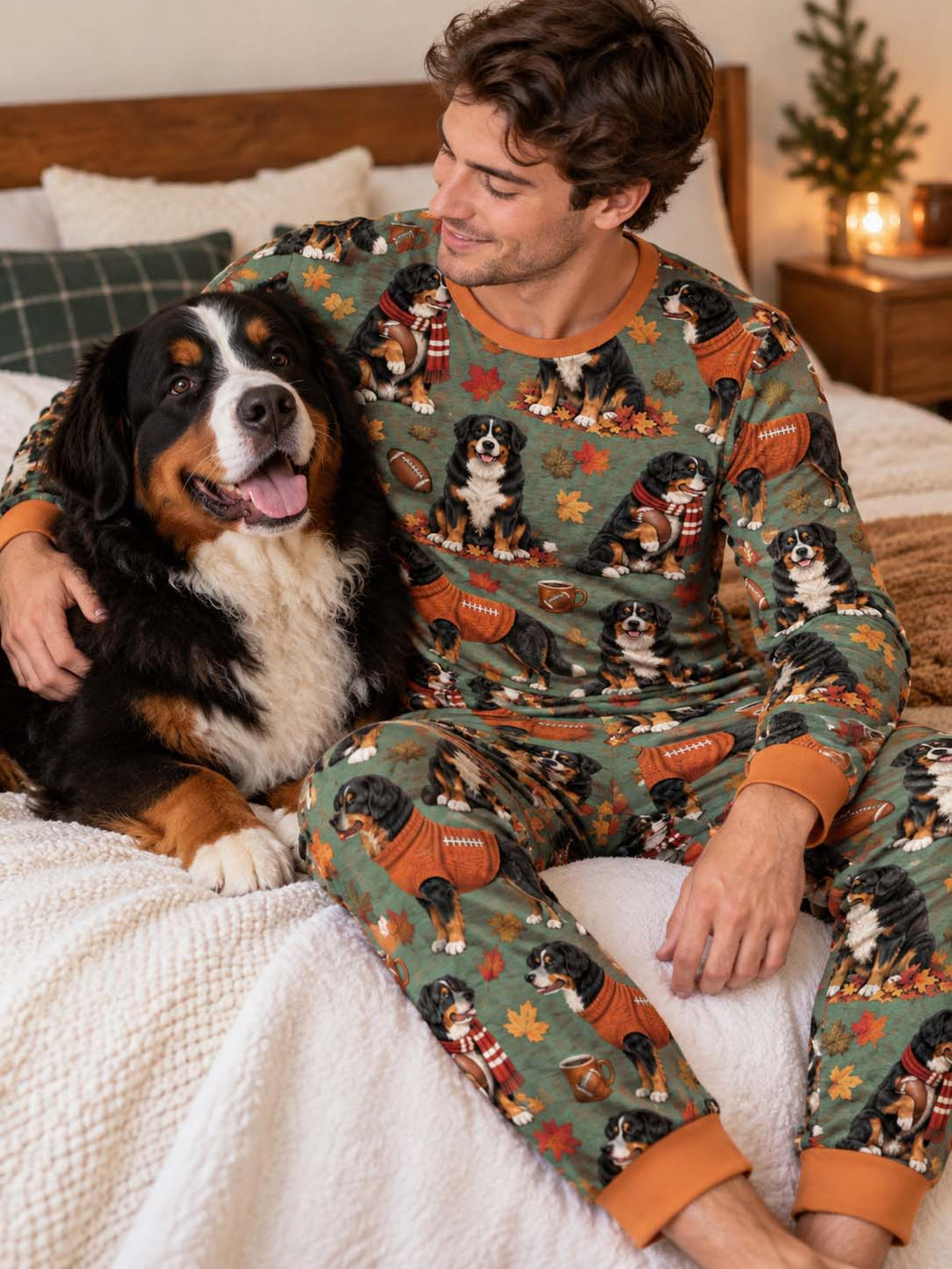 Fall Football Bernese Dogs Bamboo Men's Pajama Set