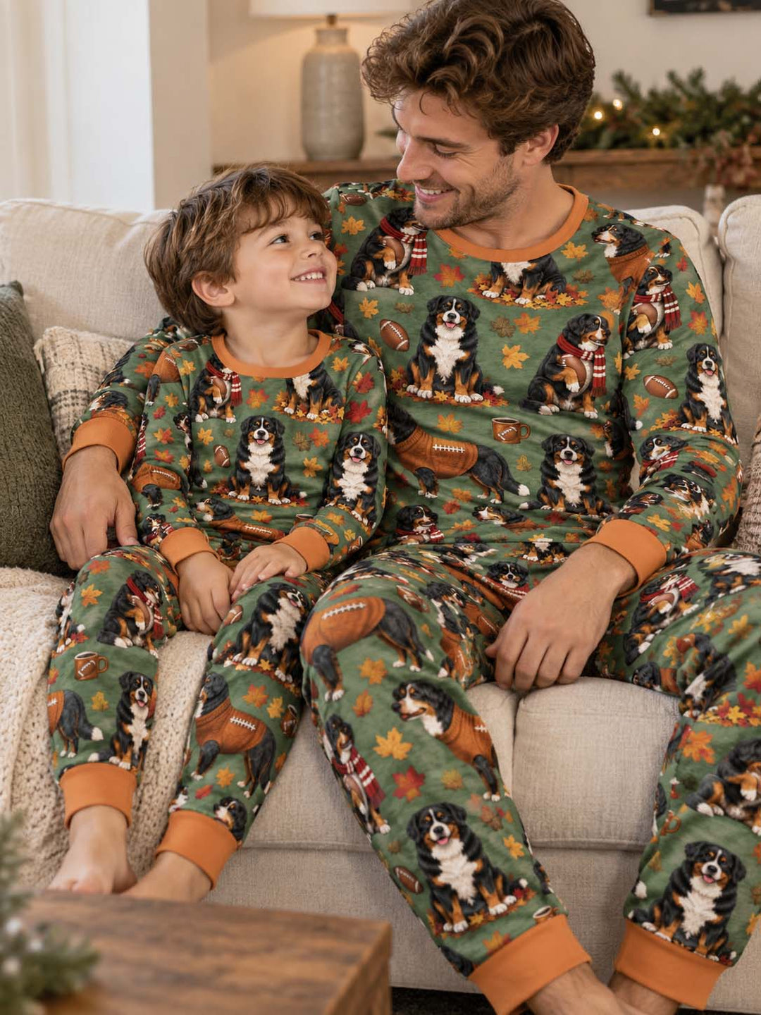 Fall Football Bernese Dogs Bamboo Men's Pajama Set