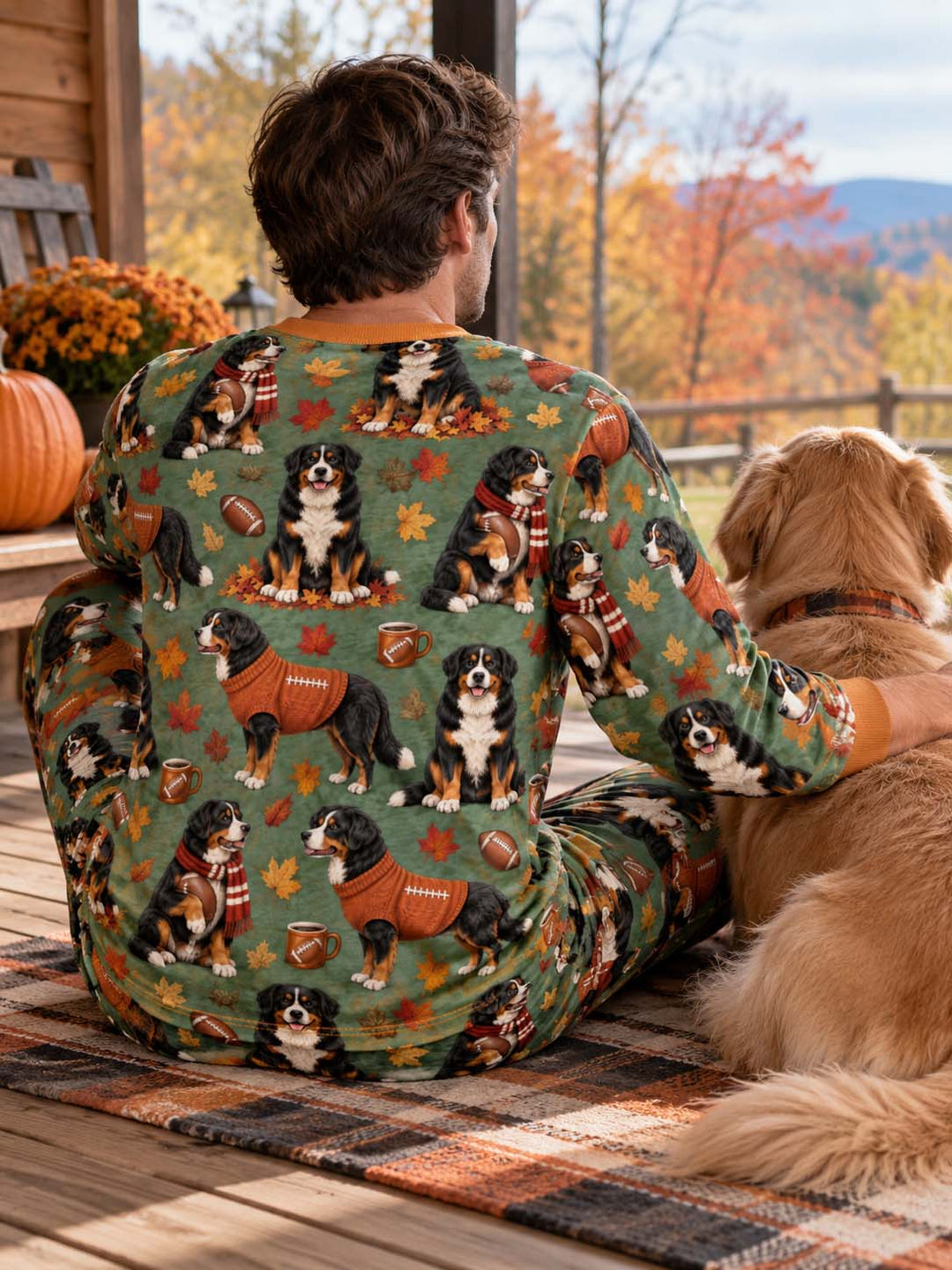 Fall Football Bernese Dogs Bamboo Men's Pajama Set