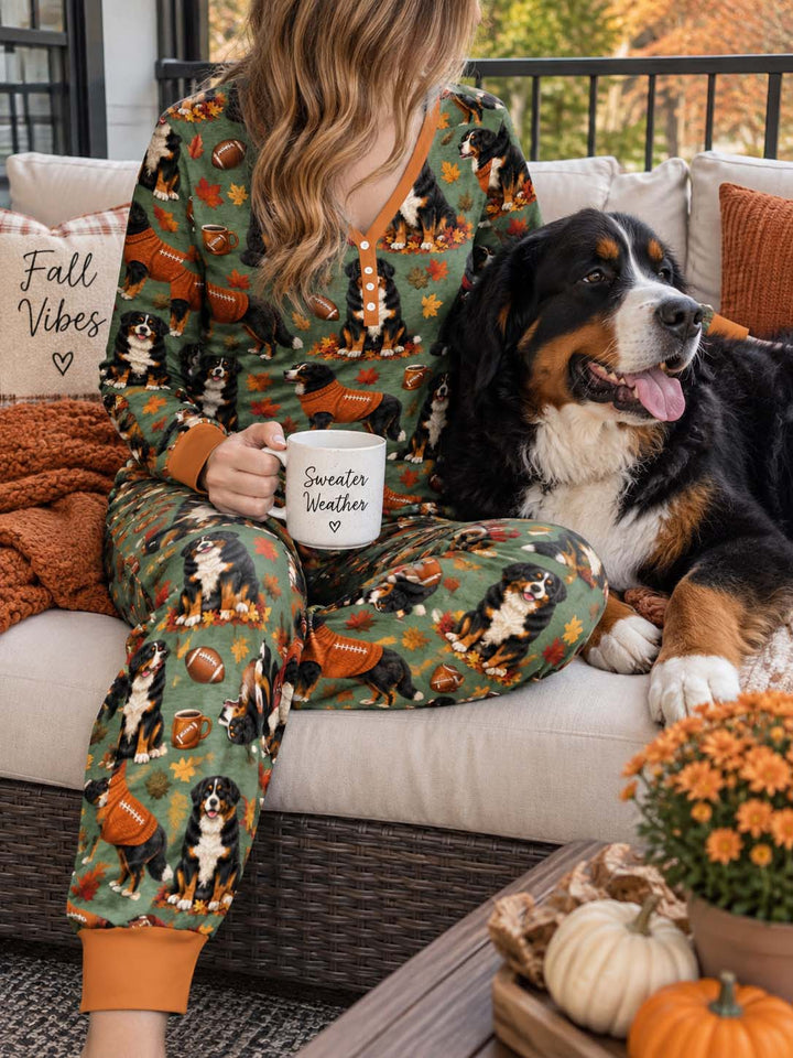 Fall Football Bernese Dogs Bamboo Women Pajama Set