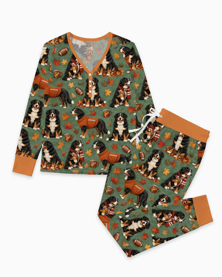 Fall Football Bernese Dogs Bamboo Women Pajama Set