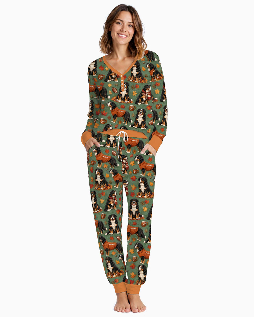 Fall Football Bernese Dogs Bamboo Women Pajama Set